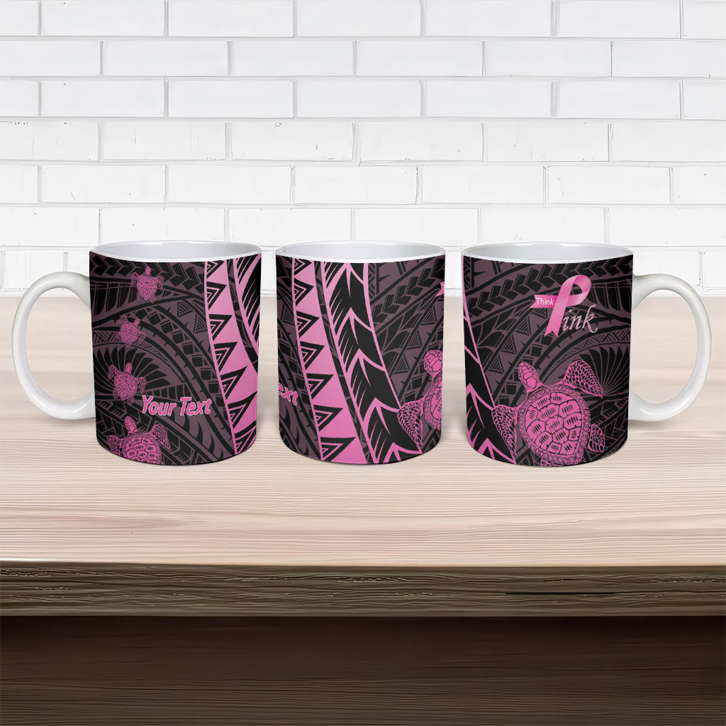 Breast Cancer Awareness Personalised Ceramic Mug Pink Ribbon Turtle Polynesian Pattern Black LT22 - Polynesian Pride