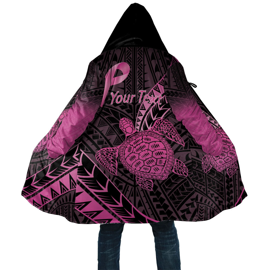 Breast Cancer Awareness Personalised Cloak Pink Ribbon Turtle Polynesian Pattern Black LT22 Unisex Pink - Polynesian Pride