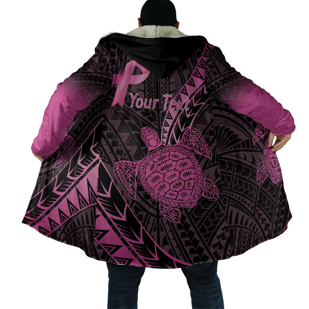 Breast Cancer Awareness Personalised Cloak Pink Ribbon Turtle Polynesian Pattern Black LT22 - Polynesian Pride