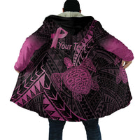 Breast Cancer Awareness Personalised Cloak Pink Ribbon Turtle Polynesian Pattern Black LT22 - Polynesian Pride