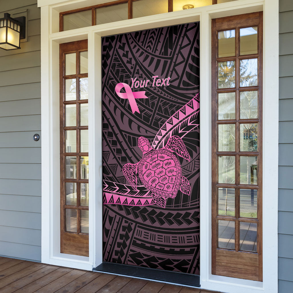 Breast Cancer Awareness Personalised Door Cover Pink Ribbon Turtle Polynesian Pattern Black LT22 - Polynesian Pride