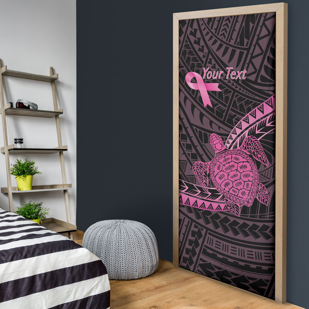 Breast Cancer Awareness Personalised Door Cover Pink Ribbon Turtle Polynesian Pattern Black LT22 - Polynesian Pride