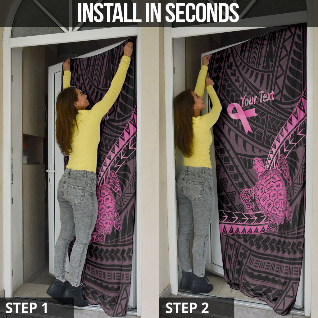 Breast Cancer Awareness Personalised Door Cover Pink Ribbon Turtle Polynesian Pattern Black LT22 - Polynesian Pride