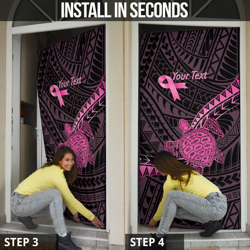 Breast Cancer Awareness Personalised Door Cover Pink Ribbon Turtle Polynesian Pattern Black LT22 - Polynesian Pride
