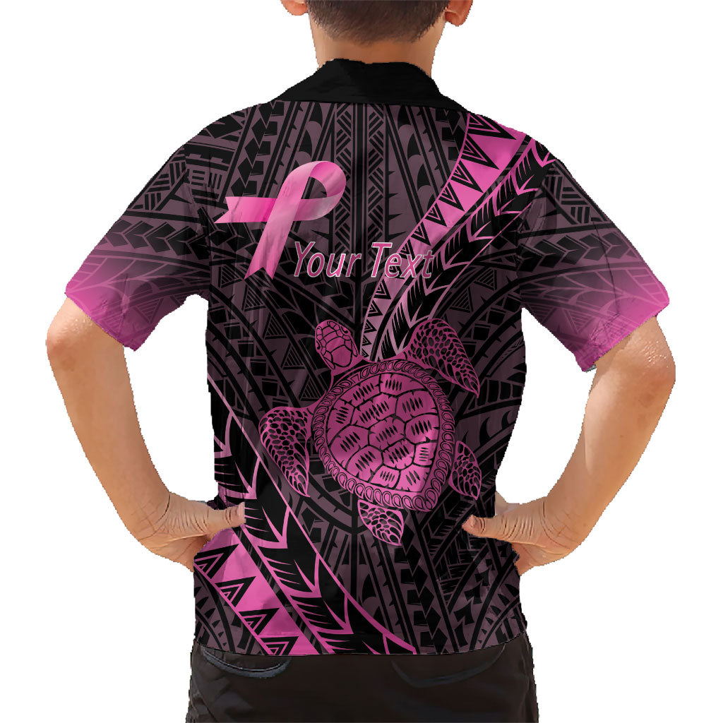 Breast Cancer Awareness Personalised Family Matching Mermaid Dress and Hawaiian Shirt Pink Ribbon Turtle Polynesian Pattern Black