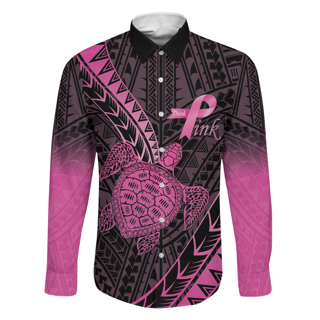 Breast Cancer Awareness Personalised Family Matching Mermaid Dress and Hawaiian Shirt Pink Ribbon Turtle Polynesian Pattern Black