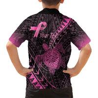 Breast Cancer Awareness Personalised Family Matching Off The Shoulder Long Sleeve Dress and Hawaiian Shirt Pink Ribbon Turtle Polynesian Pattern Black
