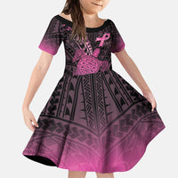 Breast Cancer Awareness Personalised Family Matching Off Shoulder Short Dress and Hawaiian Shirt Pink Ribbon Turtle Polynesian Pattern Black