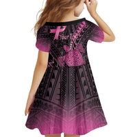 Breast Cancer Awareness Personalised Family Matching Short Sleeve Bodycon Dress and Hawaiian Shirt Pink Ribbon Turtle Polynesian Pattern Black