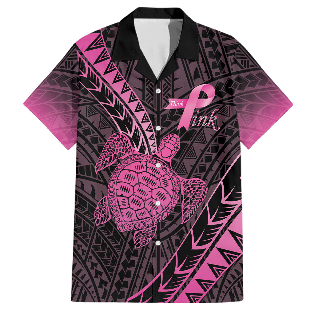 Breast Cancer Awareness Personalised Family Matching Short Sleeve Bodycon Dress and Hawaiian Shirt Pink Ribbon Turtle Polynesian Pattern Black