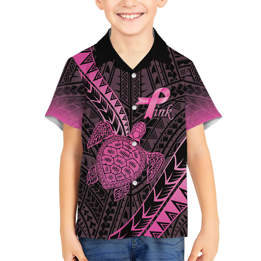 Breast Cancer Awareness Personalised Family Matching Summer Maxi Dress and Hawaiian Shirt Pink Ribbon Turtle Polynesian Pattern Black