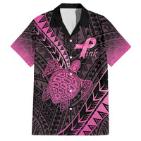 Breast Cancer Awareness Personalised Family Matching Tank Maxi Dress and Hawaiian Shirt Pink Ribbon Turtle Polynesian Pattern Black