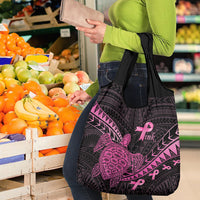 Breast Cancer Awareness Grocery Bag Pink Ribbon Turtle Polynesian Pattern Black