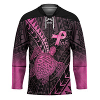Breast Cancer Awareness Personalised Hockey Jersey Pink Ribbon Turtle Polynesian Pattern Black LT22 Unisex Pink - Polynesian Pride