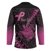 Breast Cancer Awareness Personalised Hockey Jersey Pink Ribbon Turtle Polynesian Pattern Black LT22 - Polynesian Pride