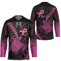 Breast Cancer Awareness Personalised Hockey Jersey Pink Ribbon Turtle Polynesian Pattern Black LT22 - Polynesian Pride