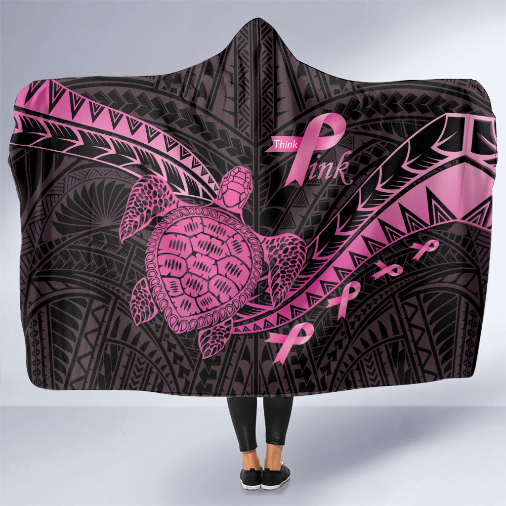 Breast Cancer Awareness Hooded Blanket Pink Ribbon Turtle Polynesian Pattern Black LT22 One Size Pink - Polynesian Pride