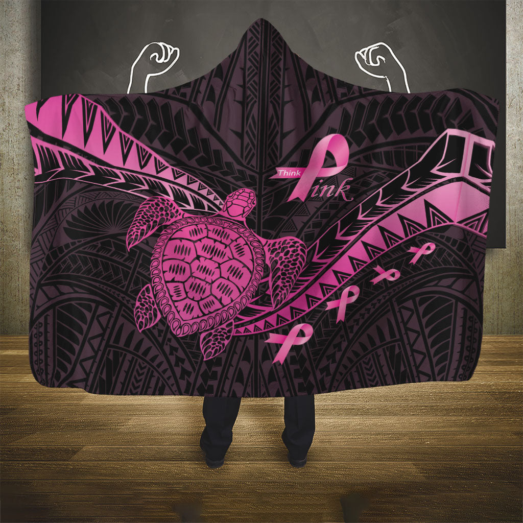 Breast Cancer Awareness Hooded Blanket Pink Ribbon Turtle Polynesian Pattern Black LT22 - Polynesian Pride