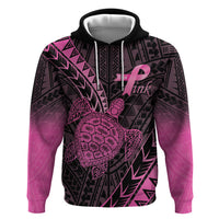 Breast Cancer Awareness Personalised Hoodie Pink Ribbon Turtle Polynesian Pattern Black LT22 Pullover Hoodie Pink - Polynesian Pride