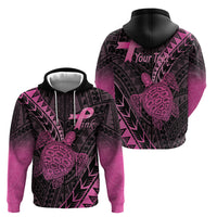 Breast Cancer Awareness Personalised Hoodie Pink Ribbon Turtle Polynesian Pattern Black LT22 - Polynesian Pride