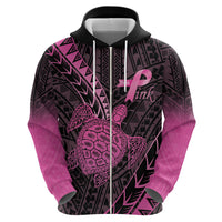 Breast Cancer Awareness Personalised Hoodie Pink Ribbon Turtle Polynesian Pattern Black LT22 - Polynesian Pride