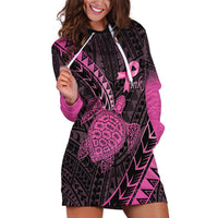 Breast Cancer Awareness Personalised Hoodie Dress Pink Ribbon Turtle Polynesian Pattern Black LT22 Pink - Polynesian Pride