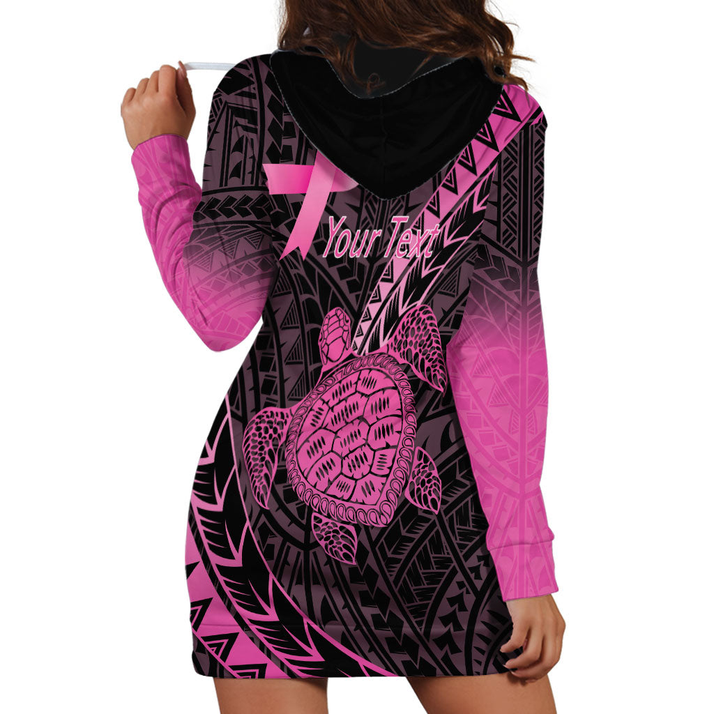 Breast Cancer Awareness Personalised Hoodie Dress Pink Ribbon Turtle Polynesian Pattern Black LT22 - Polynesian Pride