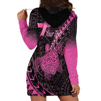 Breast Cancer Awareness Personalised Hoodie Dress Pink Ribbon Turtle Polynesian Pattern Black LT22 - Polynesian Pride