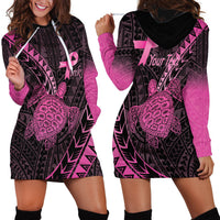 Breast Cancer Awareness Personalised Hoodie Dress Pink Ribbon Turtle Polynesian Pattern Black LT22 - Polynesian Pride
