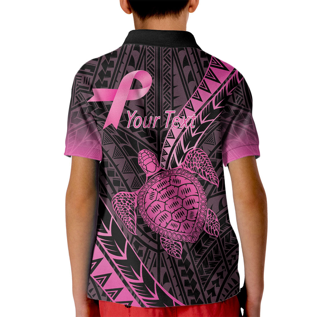 Breast Cancer Awareness Personalised Kid Polo Shirt Pink Ribbon Turtle Polynesian Pattern Black LT22 - Polynesian Pride