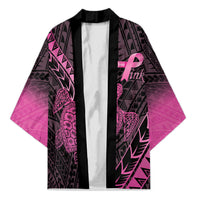 Breast Cancer Awareness Personalised Kimono Pink Ribbon Turtle Polynesian Pattern Black LT22 Unisex Pink - Polynesian Pride