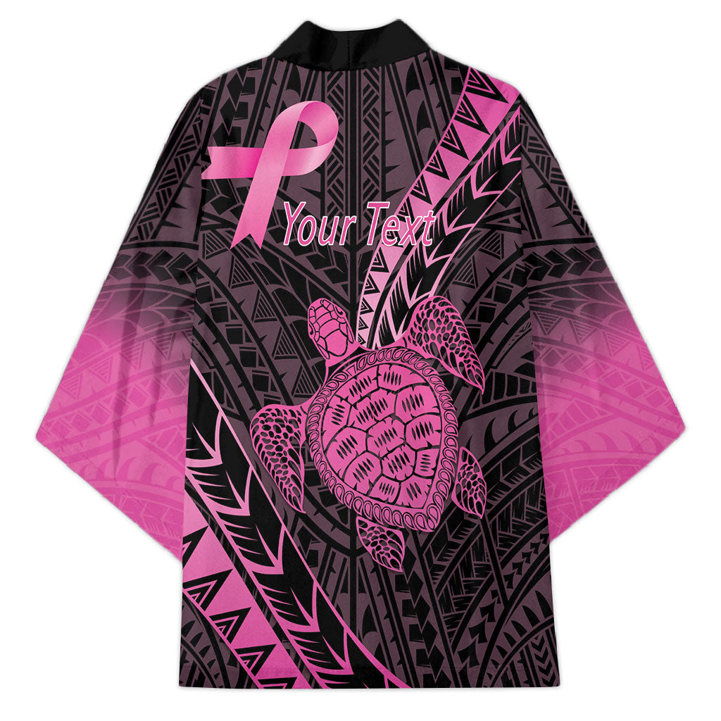 Breast Cancer Awareness Personalised Kimono Pink Ribbon Turtle Polynesian Pattern Black LT22 - Polynesian Pride