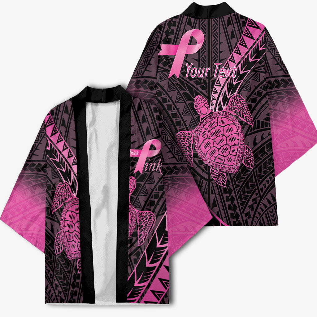 Breast Cancer Awareness Personalised Kimono Pink Ribbon Turtle Polynesian Pattern Black LT22 - Polynesian Pride