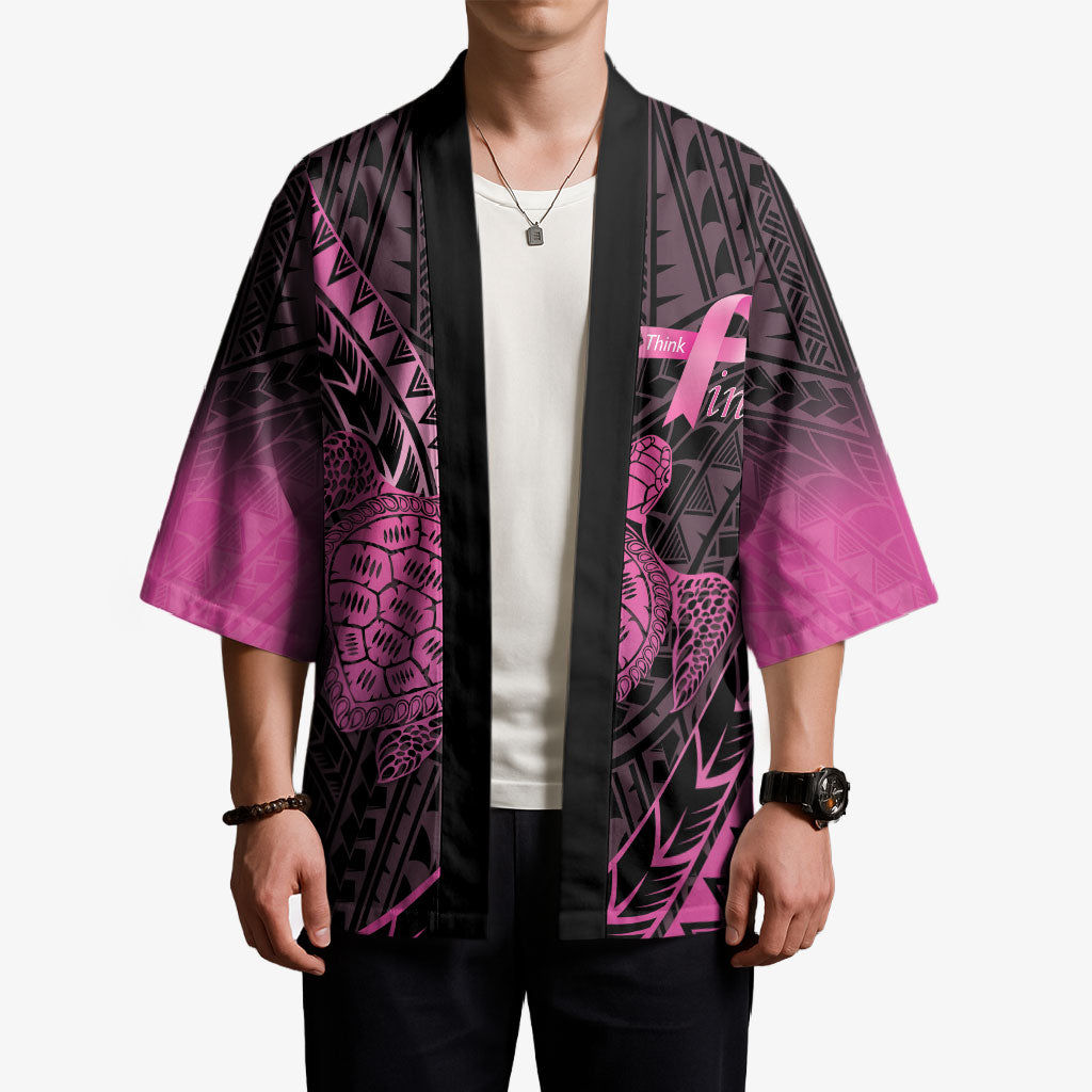 Breast Cancer Awareness Personalised Kimono Pink Ribbon Turtle Polynesian Pattern Black LT22 - Polynesian Pride
