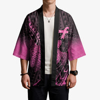 Breast Cancer Awareness Personalised Kimono Pink Ribbon Turtle Polynesian Pattern Black LT22 - Polynesian Pride
