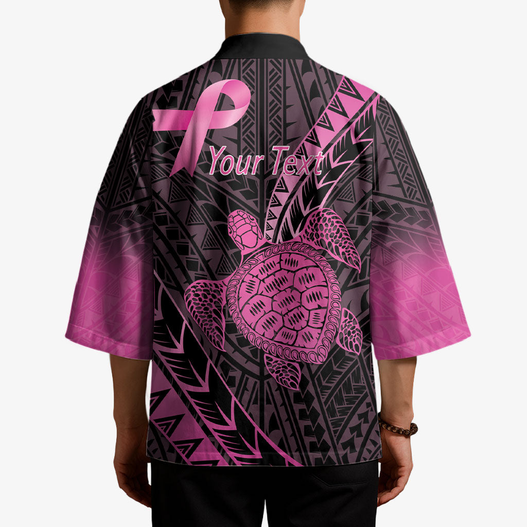 Breast Cancer Awareness Personalised Kimono Pink Ribbon Turtle Polynesian Pattern Black LT22 - Polynesian Pride