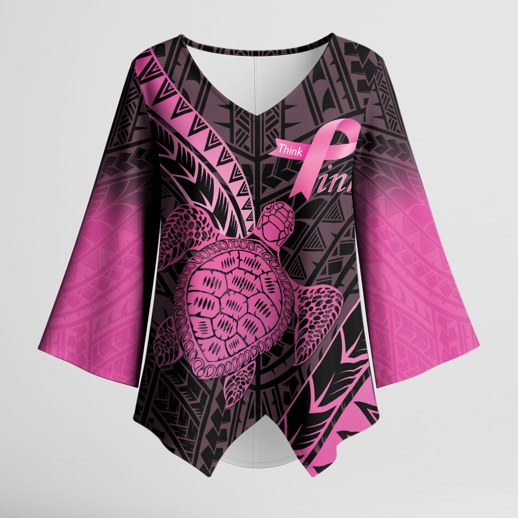 Breast Cancer Awareness Personalised Kimono Sleeve Blouse Pink Ribbon Turtle Polynesian Pattern Black LT22 Female Pink - Polynesian Pride