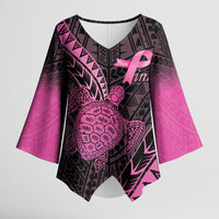 Breast Cancer Awareness Personalised Kimono Sleeve Blouse Pink Ribbon Turtle Polynesian Pattern Black LT22 Female Pink - Polynesian Pride