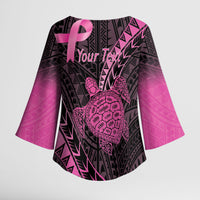 Breast Cancer Awareness Personalised Kimono Sleeve Blouse Pink Ribbon Turtle Polynesian Pattern Black LT22 - Polynesian Pride