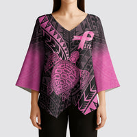 Breast Cancer Awareness Personalised Kimono Sleeve Blouse Pink Ribbon Turtle Polynesian Pattern Black LT22 - Polynesian Pride