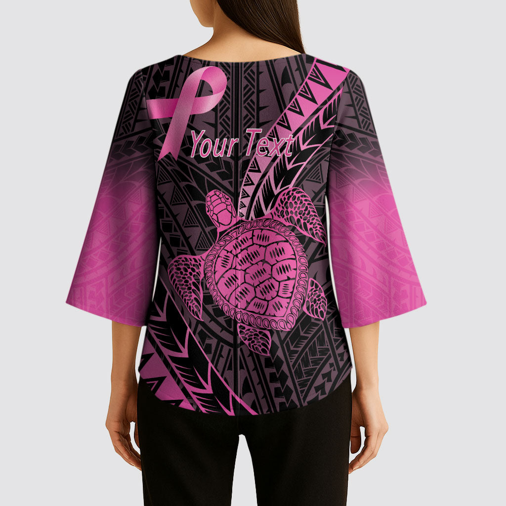 Breast Cancer Awareness Personalised Kimono Sleeve Blouse Pink Ribbon Turtle Polynesian Pattern Black LT22 - Polynesian Pride