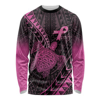 Breast Cancer Awareness Personalised Long Sleeve Shirt Pink Ribbon Turtle Polynesian Pattern Black LT22 Unisex Pink - Polynesian Pride