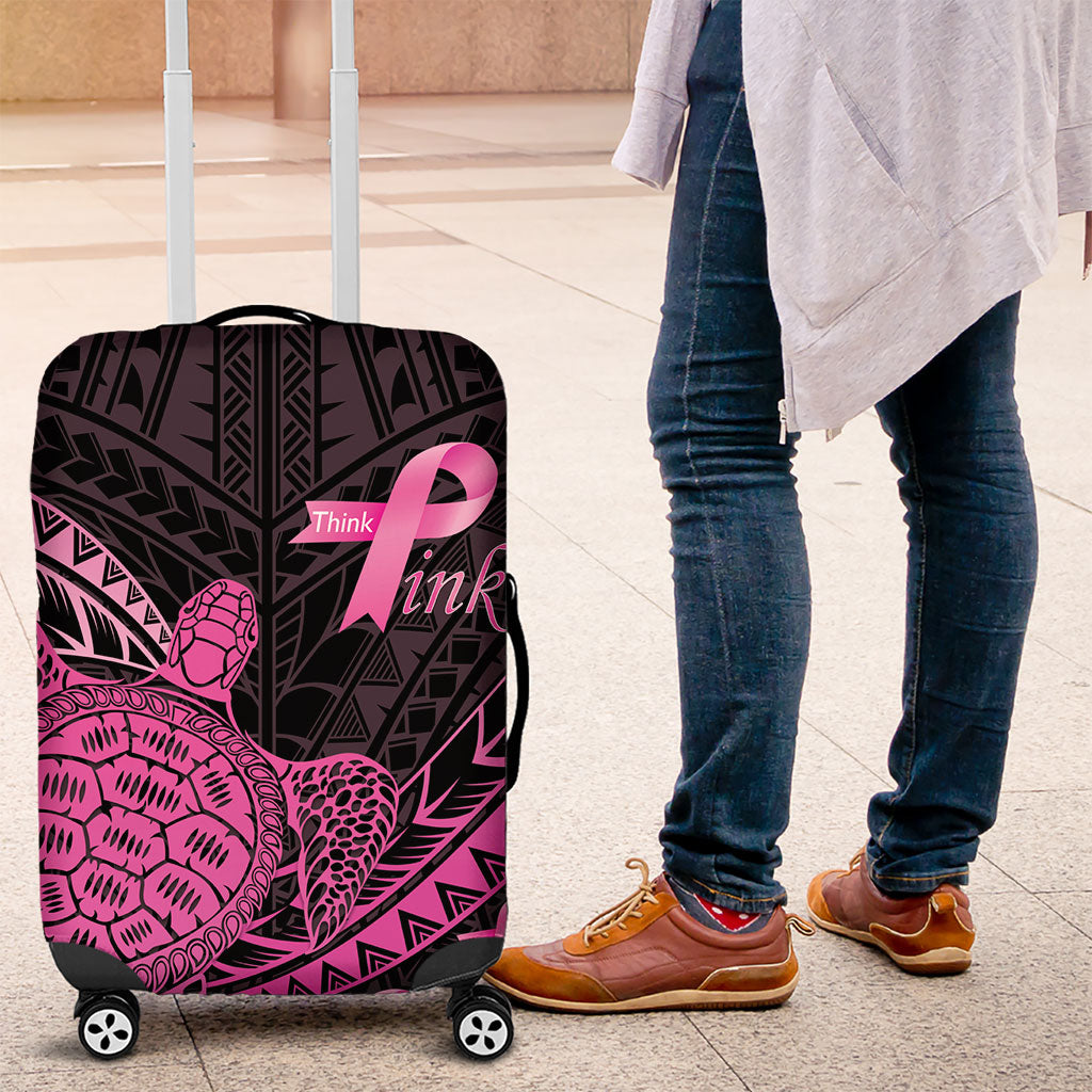 Breast Cancer Awareness Luggage Cover Pink Ribbon Turtle Polynesian Pattern Black LT22 Pink - Polynesian Pride