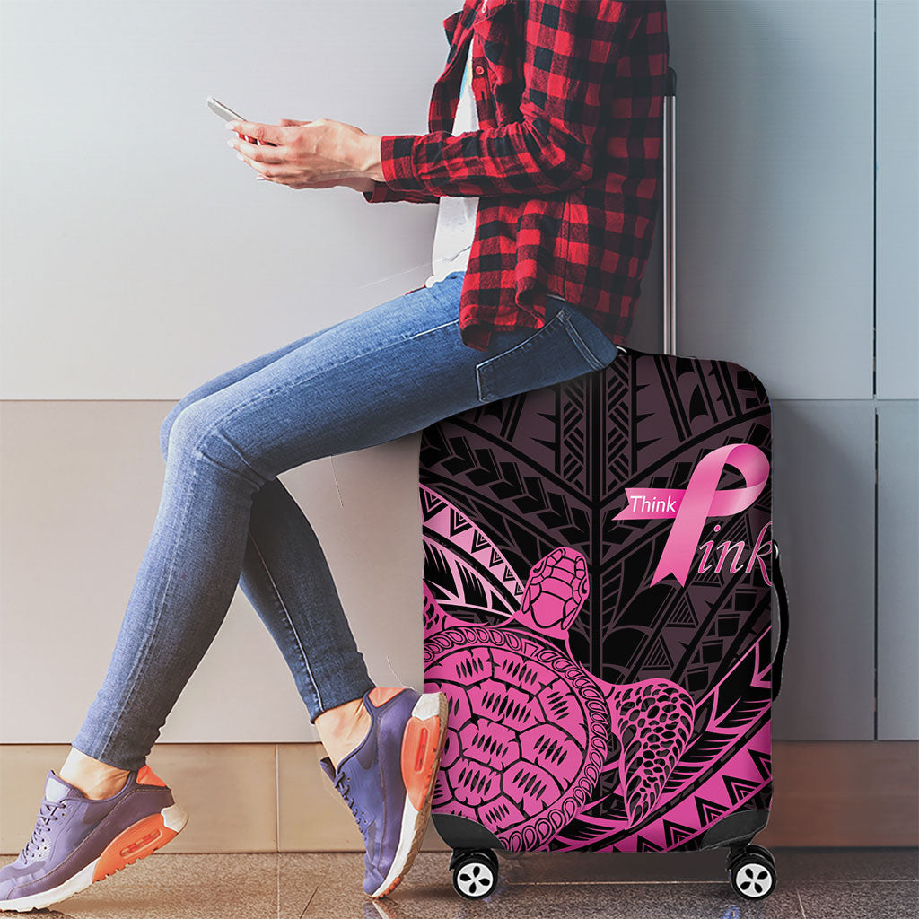 Breast Cancer Awareness Luggage Cover Pink Ribbon Turtle Polynesian Pattern Black LT22 - Polynesian Pride