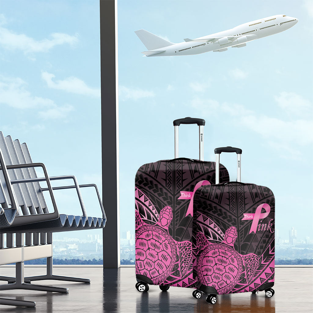 Breast Cancer Awareness Luggage Cover Pink Ribbon Turtle Polynesian Pattern Black LT22 - Polynesian Pride