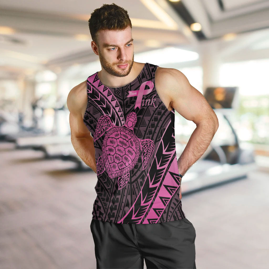 Breast Cancer Awareness Personalised Men Tank Top Pink Ribbon Turtle Polynesian Pattern Black LT22 Pink - Polynesian Pride