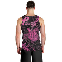 Breast Cancer Awareness Personalised Men Tank Top Pink Ribbon Turtle Polynesian Pattern Black LT22 - Polynesian Pride