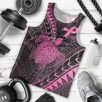 Breast Cancer Awareness Personalised Men Tank Top Pink Ribbon Turtle Polynesian Pattern Black LT22 - Polynesian Pride