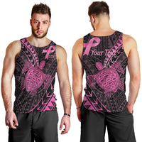 Breast Cancer Awareness Personalised Men Tank Top Pink Ribbon Turtle Polynesian Pattern Black LT22 - Polynesian Pride