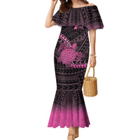 Breast Cancer Awareness Personalised Mermaid Dress Pink Ribbon Turtle Polynesian Pattern Black LT22 Women Pink - Polynesian Pride